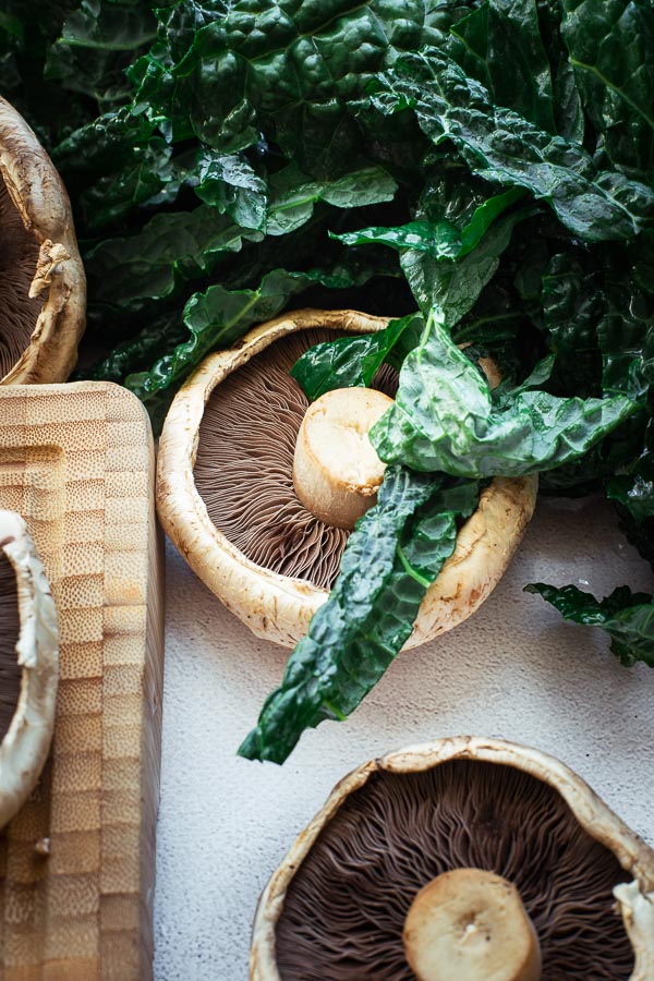 Portobello mushroom and kale.