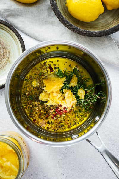 Ottolenghi's preserved lemon, chilli and herb oil.